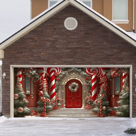 Christmas Garage Door Banner 7x16 ft, Vintage Believe Train Garage Door Cover with Polar Express Santa, Large Outdoor Wall Decor for Xmas Eve Holiday Backdrop