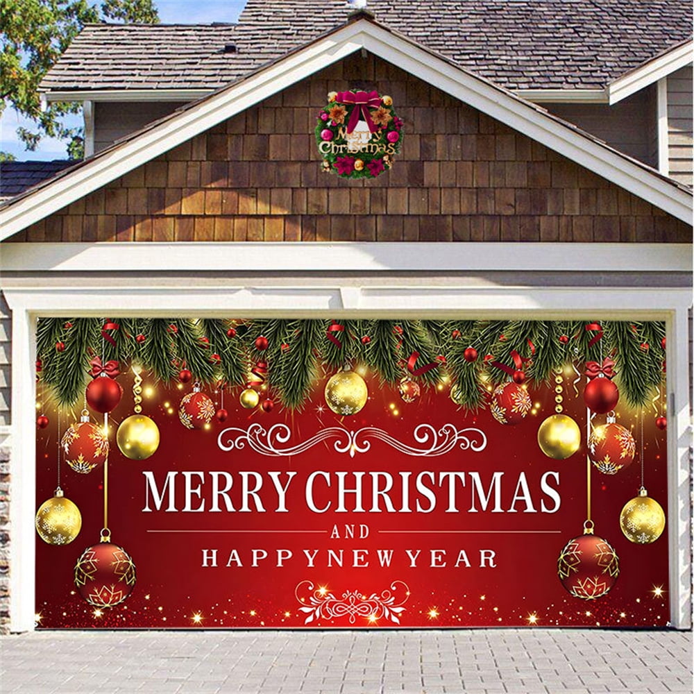 Christmas Garage Door Banner 7x16FT Large Merry Xmas Backdrop Decor Red ...