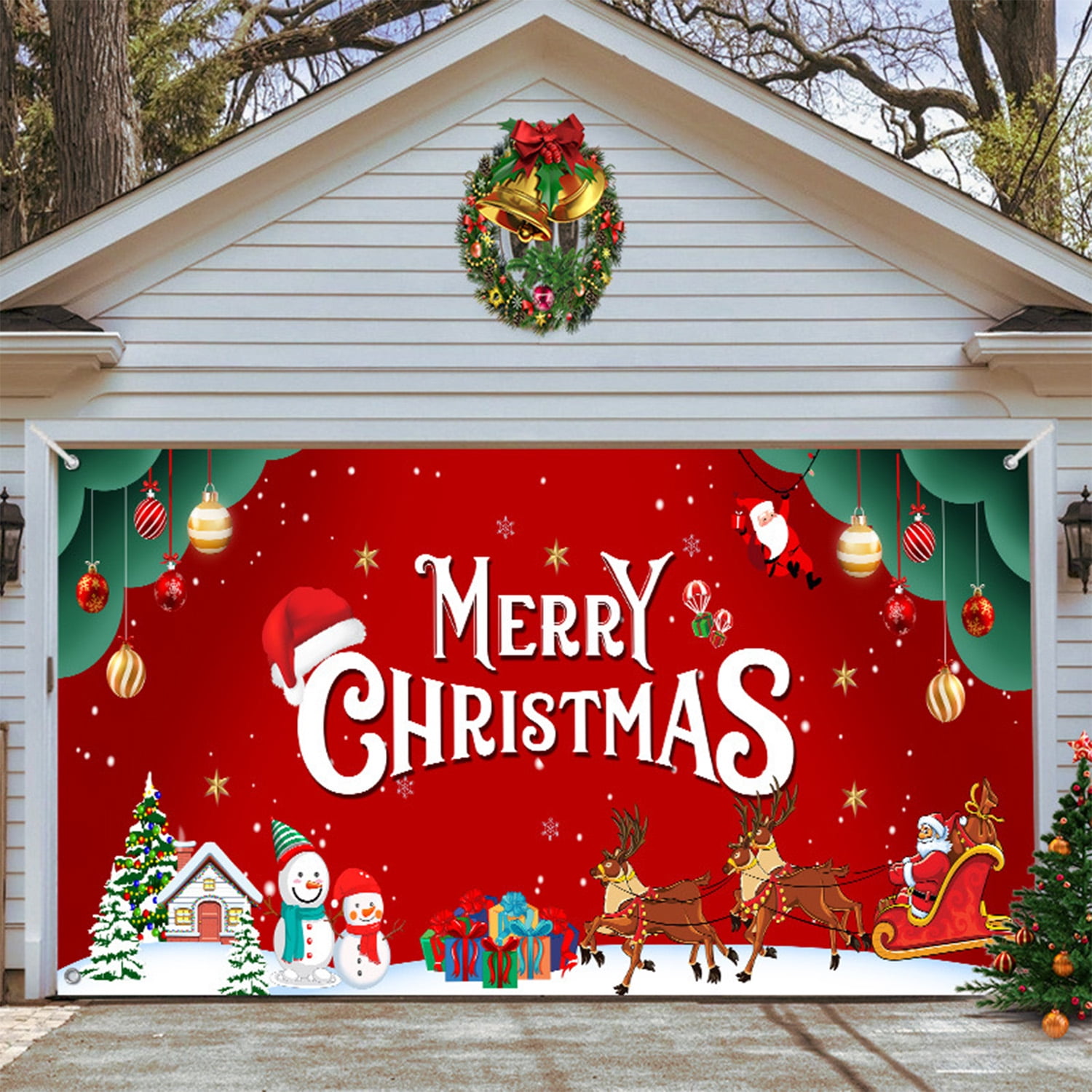 Christmas Garage Door Banner 7x16ft Large "Merry Christmas" Garage Door