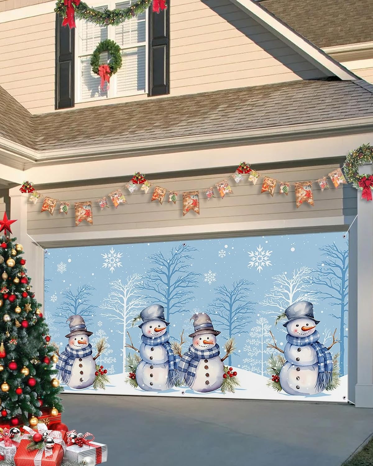 Christmas Garage Door Banner Cover 6 x 13 ft, Christmas Sky Snowflake