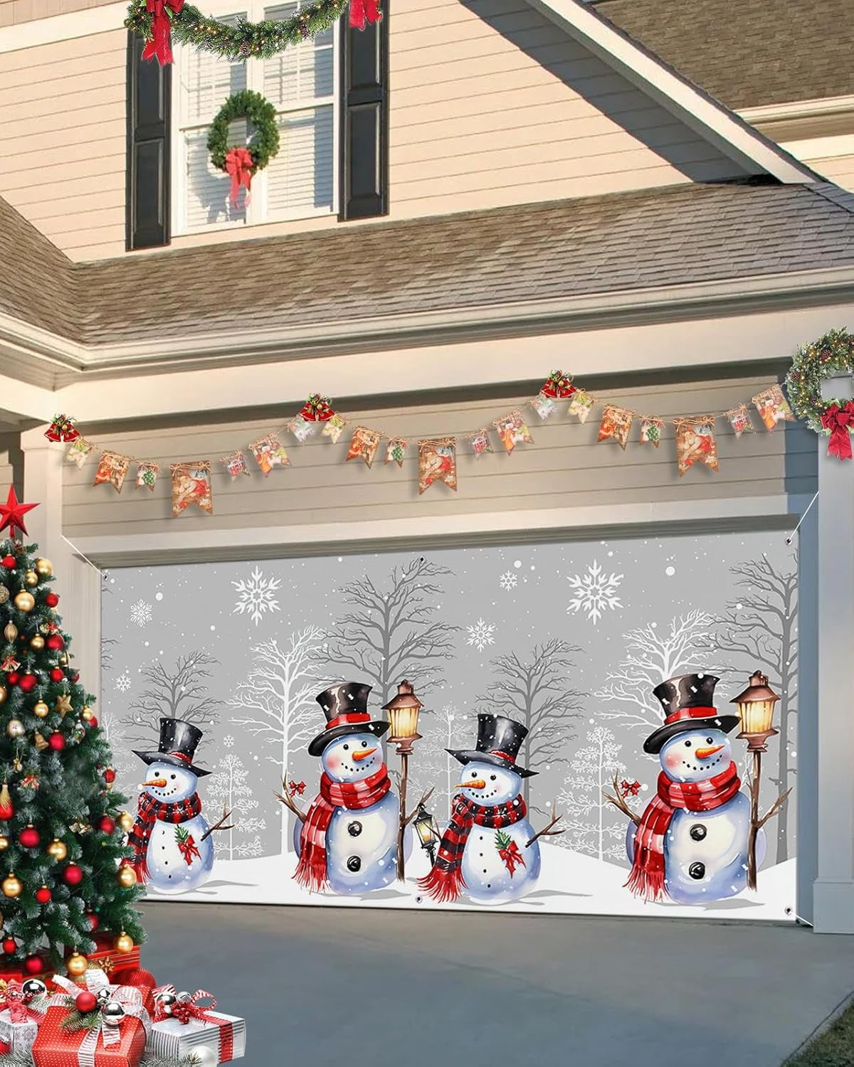 Christmas Garage Door Banner Cover 6 x 13 ft, Winter Christmas Hat