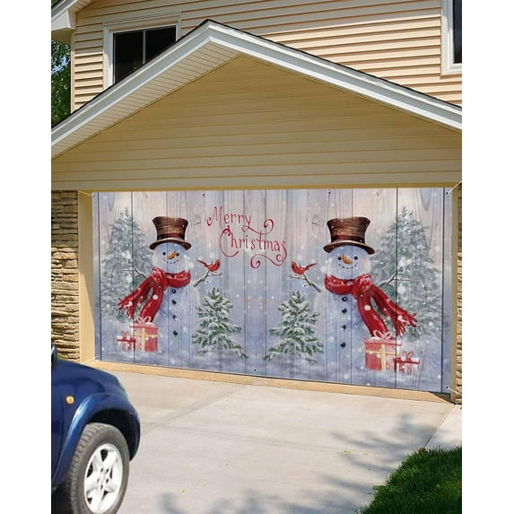 Christmas Garage Door Banner Cover 6''x13'' Snowman Winter Snowflake Vintage Hanging Backdrop Banner Mural Decoration 2024 Christmas Ornaments for Outdoor Holidays Party Supplies