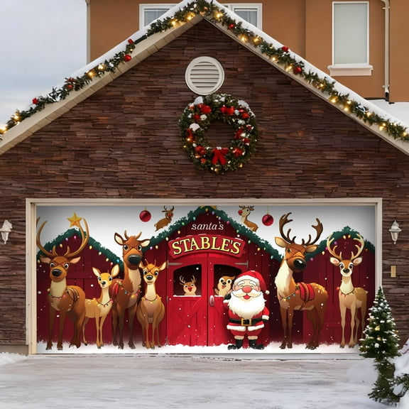 Christmas Garage Door Banner Decoration Garage Door Covers Christmas Backdrop Decorations for Indoor Outdoor Celebrations Xmas Party, Garage Door Decorations (Santa Claus)