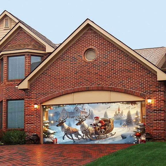 Christmas Garage Door Banner Large Hanging Door Cover Christmas Garage Wall Background Decoration Outdoor Holiday Decoration B,400x180cm(157*80inch)