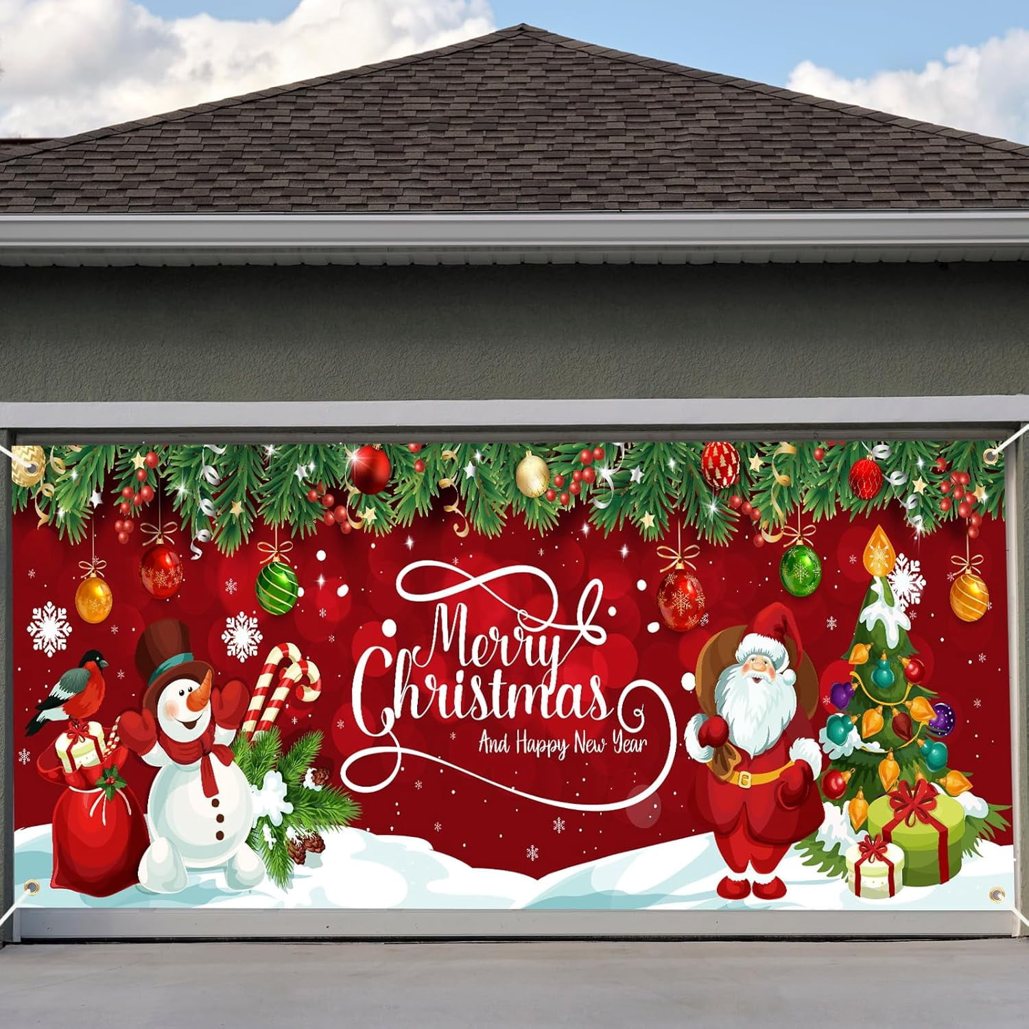 Christmas Garage Door Banner Large Christmas Backdrop Decoration Holiday Vinyl Cover Christmas Door Decorations Garage Banner For Outdoor Indoor Home Nativity Holiday Wall Photo Background (C