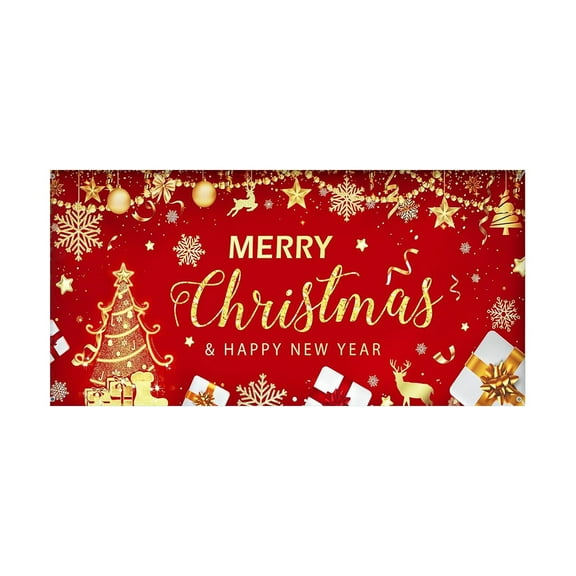 Christmas Garage Door Banner, Large Polyester Holiday Decoration for Outdoor Party, Festive Scene Setter Backdrop for Gatherings(Red-E-L)