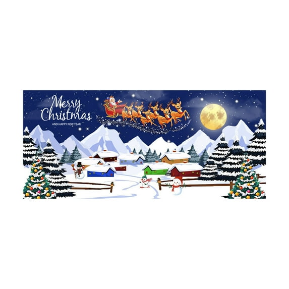 Christmas Garage Door Cover, 157*70Inch Large Outdoor Holiday Decor with Santa Snowflake Print, Polyester Background for Party(B)