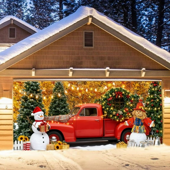 Christmas Garage Door Cover Banner 83 x 189Inch Christmas Garage Door Decorations Santa Claus Snowman Elk Holiday Decorations for Xmas Winter Party Yard, Porch, Patio Thanksgiving Decoration