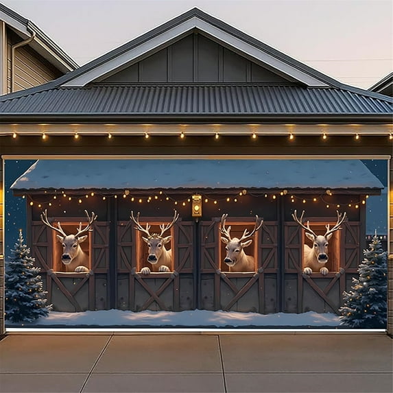 Christmas Garage Door Cover Banner, Large Outdoor Hanging Backdrop Christmas Tree Theme Holiday Wall Decor for Garage