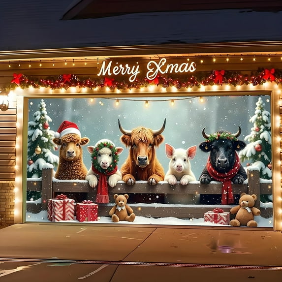 Christmas Garage Door Cover,Christmas Garage Door Banner Decorations,Christmas Decorations Garage Door Cover,Hanging Backdrop Door Cover Christmas Garage Wall Decorations, Photography Props Cloth