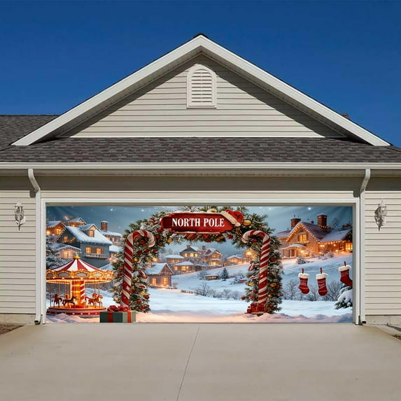 Christmas Garage Door Cover Decorations Large Garage Cover Holiday Decorative Door Banner Santa Claus Backdrop for Xmas Indoor Outdoor Decor(6 x 13 ft)