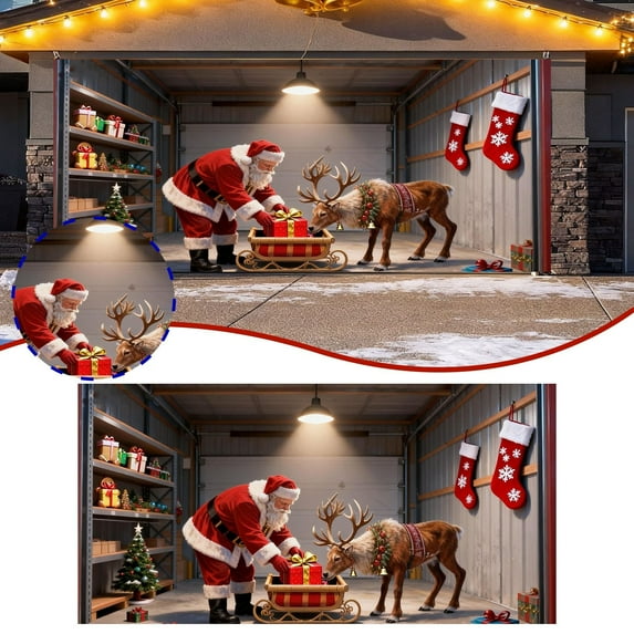 Christmas Garage Door Cover Decorations Large Garage Cover Holiday Decorative Door Banner Santa Claus Backdrop for Xmas Indoor Outdoor Decor(7 x 16 ft)