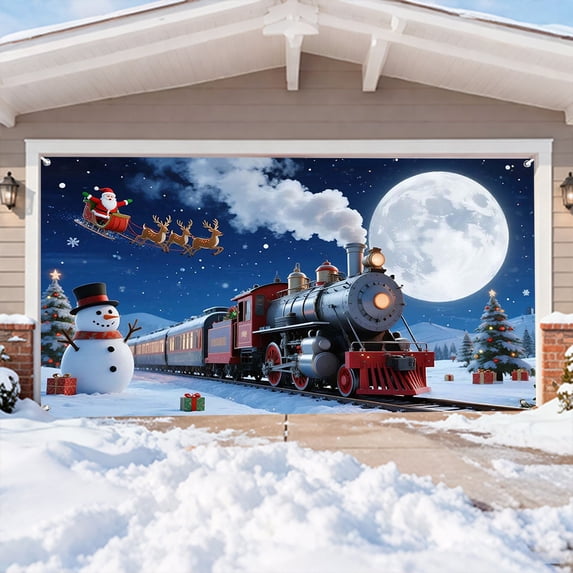 Christmas Garage Door Cover Decorations Large Garage Cover Holiday Decorative Door Banner Snowman Backdrop for Xmas Indoor Outdoor Decor(7 x 8 ft)