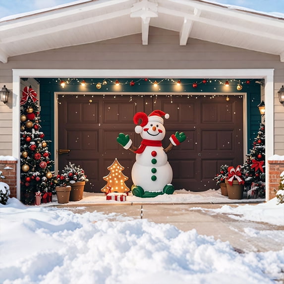 Christmas Garage Door Cover Decorations Large Garage Cover Holiday Decorative Door Banner Snowman Backdrop for Xmas Indoor Outdoor Decor(7 x 8 ft)
