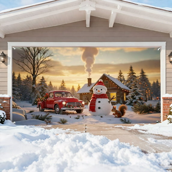 Christmas Garage Door Cover Decorations Large Garage Cover Holiday Decorative Door Banner Snowman Backdrop for Xmas Indoor Outdoor Decor(7 x 8 ft)