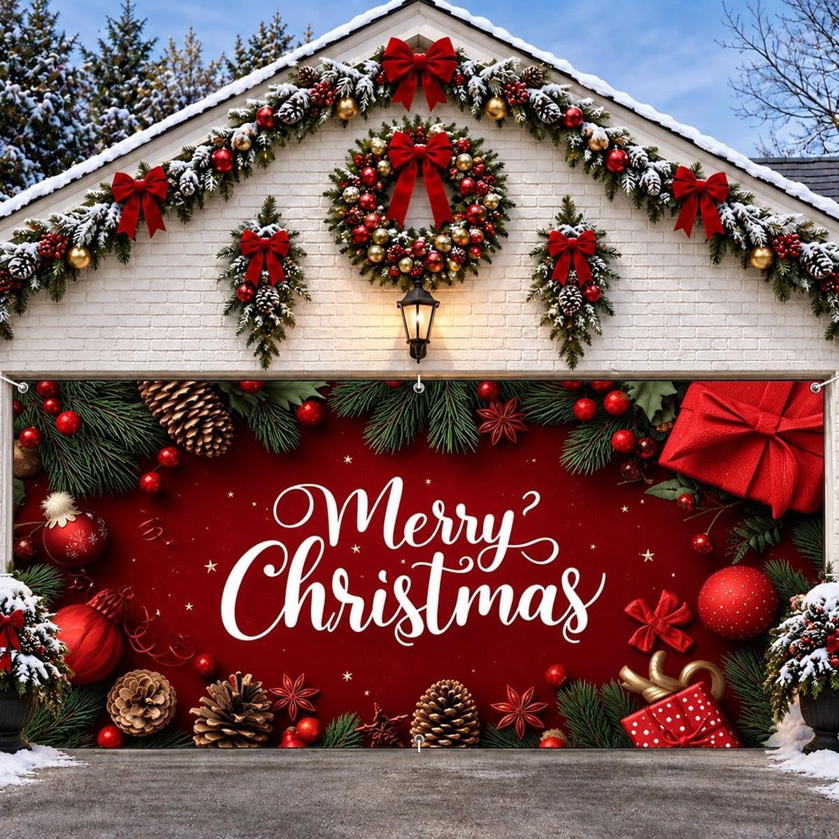 Christmas Garage Door Cover Garage Buddy Washable Holiday Banner ...