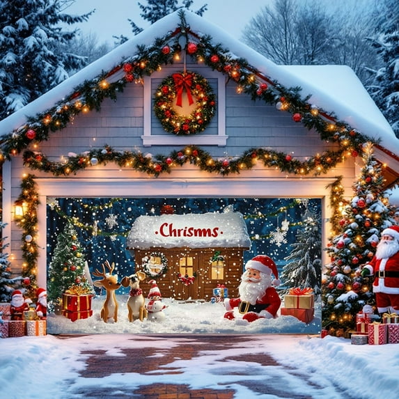 Christmas Garage Door Cover Holiday Banner Background Indoor Outdoor Decoration Festive Decor