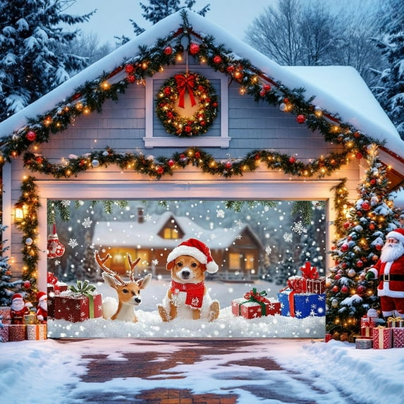 Christmas Garage Door Cover Holiday Banner Background Indoor Outdoor Decoration Festive Decor