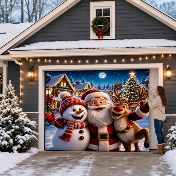 Christmas Garage Door Cover, Large Christmas Banner Backdrop Decorations Hanging Door Photography Decor for Indoor Outdoor House Patio Lawn Party Background,7*8FT