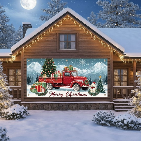 Christmas Garage Door Cover, Large Christmas Banner Backdrop Decorations Hanging Door Photography Decor for Indoor Outdoor House Patio Lawn Party Background,Reindeer Santa Claus,13x6FT C