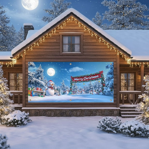 Christmas Garage Door Cover, Large Christmas Banner Backdrop Decorations Hanging Door Photography Decor for Indoor Outdoor House Patio Lawn Party Background,Reindeer Santa Claus,13x6FT A
