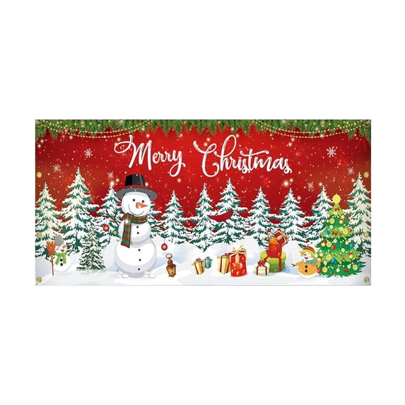 Christmas Garage Door Cover Large Classic Christmas Tree Snowman Banner Rich Colors for Indoor Outdoor Wall Party Photo Background