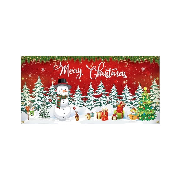 Christmas Garage Door Cover Large Classic Christmas Tree Snowman Banner Rich Colors for Indoor Outdoor Wall Party Photo Background