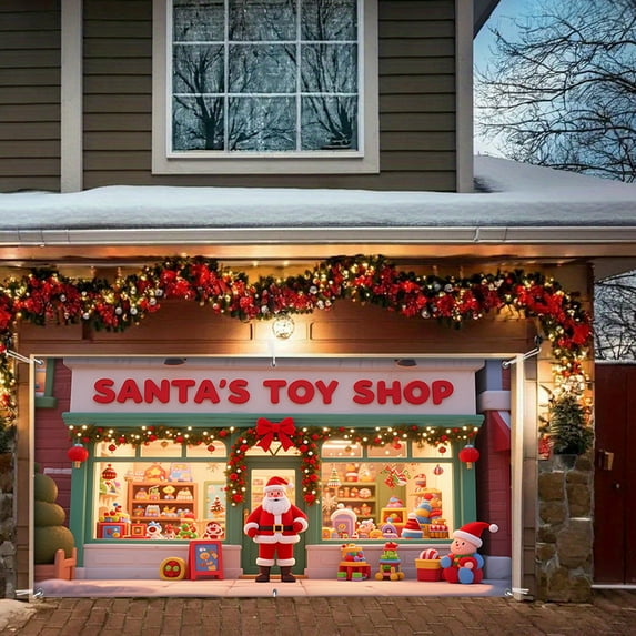 Christmas Garage Door Cover - Large Outdoor Banner, Holiday Backdrop Decor for Party Lawn & Home