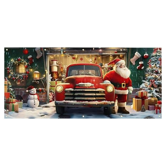 Christmas Garage Door Cover Santa Cl A U S And Vintage Truck Holiday Banner Decoration For Garage Large Outdoor Christmas Decoration Garage Cover For Christmas Festive Home De Cor Home Decor