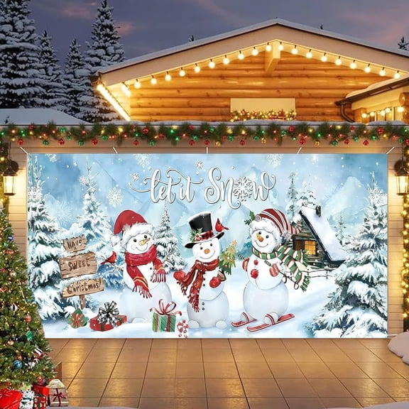 Christmas Garage Door Decoration Christmas Banner Backdrop Hanging Decor for Indoor Outdoor House Lawns Party Background Easy Hang for Holiday Celebration, 83"x192"