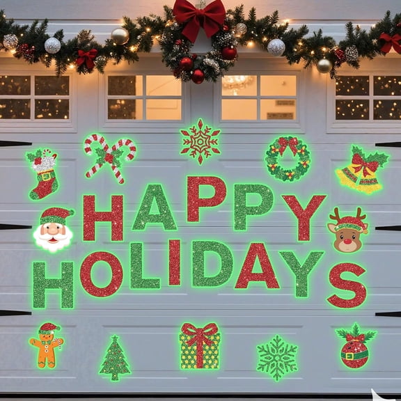 Christmas Garage Door Decorations Magnets 25Pcs Glow in The Dark Happy Holidays Xmas Luminous Magnetic Stickers for Refrigerator Car Mailbox Party Decor Supplies