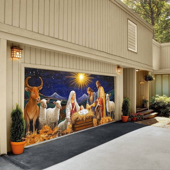 Christmas Garage Door Decorations Merry Christmas Garage Door Banner Cover Joy To The World Christmas For Xmas Holiday Party Flags_ Banners & Accessories Easy To Use