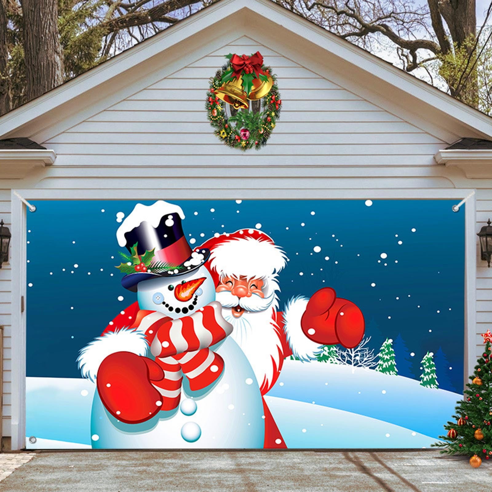 Christmas Garage Door Decorations,Santa Claus Snowman Christmas Garage