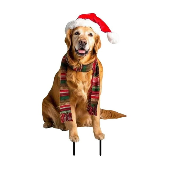 Christmas Garden Dog Decoration, Festive Iron Yard Stake with Christmas Hat, Outdoor Christmas Pet Ornament, Weather-Resistant & Easy to Install