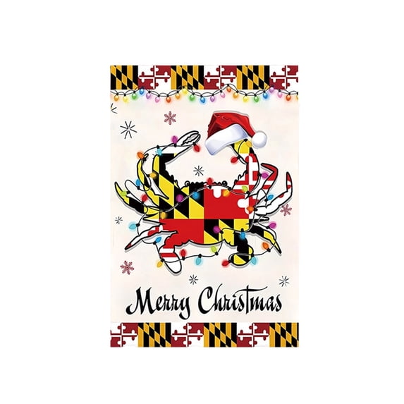 Christmas Garden Flag 11.8 x 17.7 Inch Maryland Crab Holiday Outdoor Decoration for Yard Lawn Porch, Merry Christmas Seasonal Garden Decor Polyester Flag