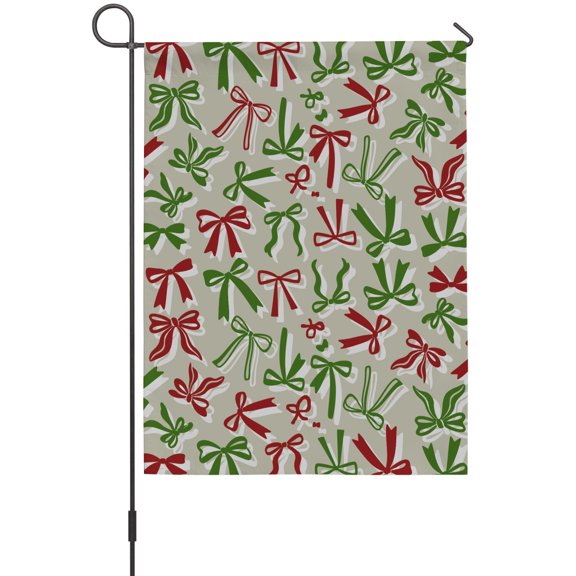 Christmas Garden Flag 12 x 18 Inches, Minimalist Modern Red Green Bow Ribbon Loops Weather Proof Outdoor Patio Flags Double Sided Small Garden Decoration for Yard Outside Home