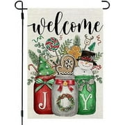 Christmas Garden Flag 12x18 Inch Double Sided Burlap for Outside Mason Jars Snowman Joy Welcome Small Holiday Yard Decoration CF1103-12