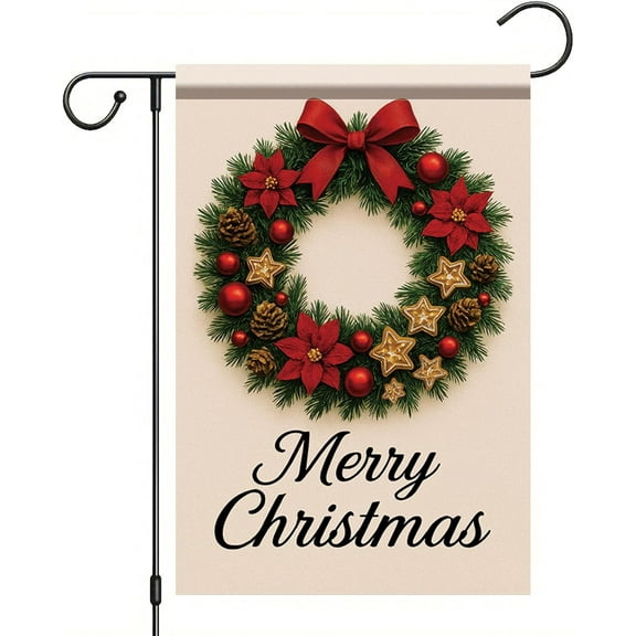 Christmas Garden Flag 12x18 Inch Double Sided Holiday Wreath Welcome Yard Banner Outdoor Winter Decoration for Porch Lawn Mailbox