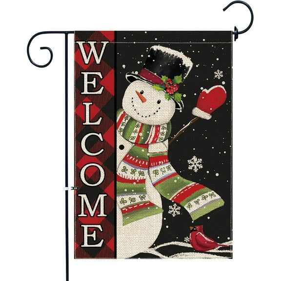 Christmas Garden Flag Christmas Snowman 12.5 x 18 Double Sided Flag, Christmas Flags Welcome Christmas Yard Flag Small Burlap Outdoor Sign Outside Banner