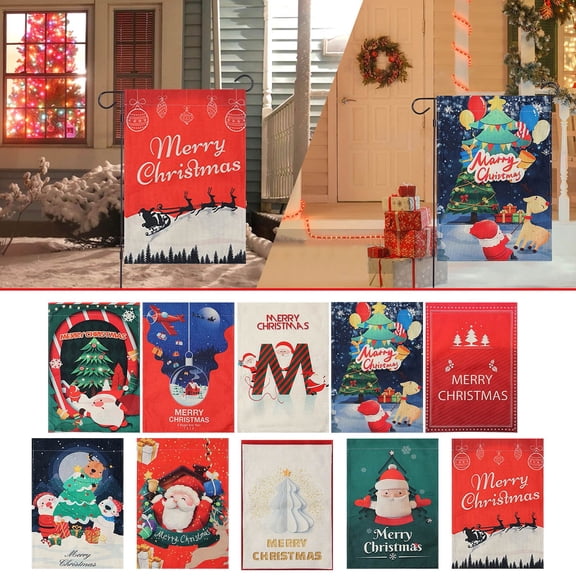Christmas Garden Flag Double Sided House Flag Santa Happy Snowman Scarf Decorative Outdoor Sign Flag Welcome Yard Flag for Winter Xmas Holiday Party Decor, 12 x 18 Inch