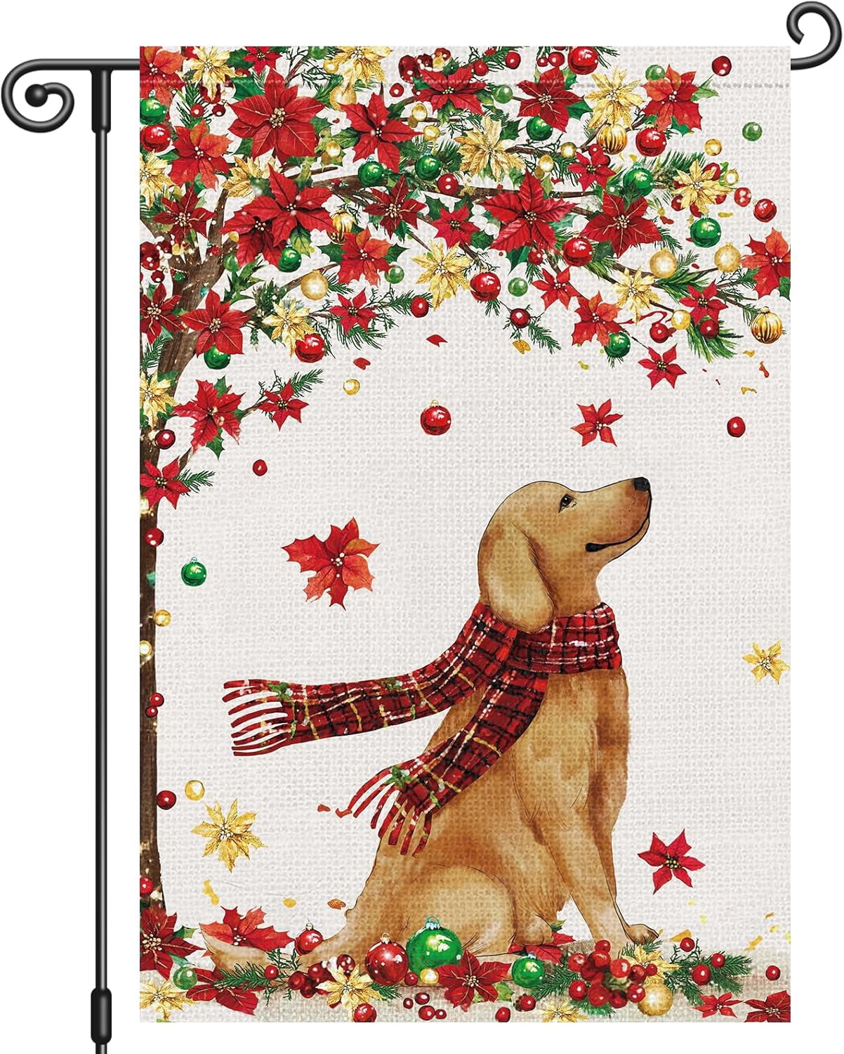 Christmas Garden Flag Golden Retriever Floral 12x18 Inch Double Sided ...