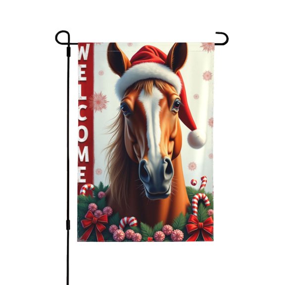 Christmas Garden Flag Horse Welcome Xmas Winter Holiday Decorations Burlap Vertical Double Sided Farmhouse Yard Lawn Outdoor Decor 12.5 X 18 Inch 1 Flag