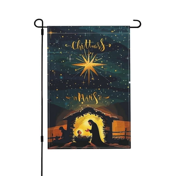 Christmas Garden Flag Lighted Christ Holy Night Jesus Religious Flags for Outside Solar Led Double Sided Burlap Nativity Scene Xmas Winter Holiday Decorations Yard Lawn Outdoor Decor 12.5 x 18 Inch