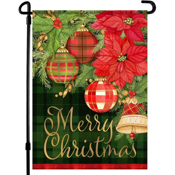 Christmas Garden Flag - Plaid Christmas Flag 12x18 Double Sided - Premium Printed Winter Flags for Outside - Welcome Garden Flag for Front Yard, Porch, Lawn, Door - Suits Standard Flagpoles
