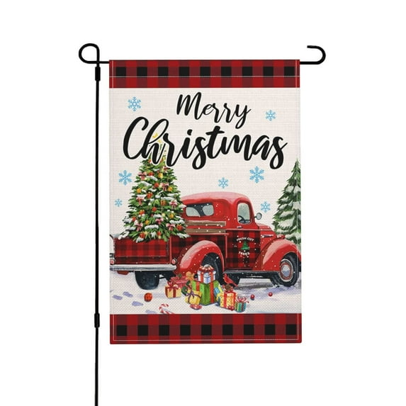 Christmas Garden Flag, Red Truck & Christmas Tree Flag for Outside, Merry Christmas Yard Flags, Holiday Banner Outdoor Decoration