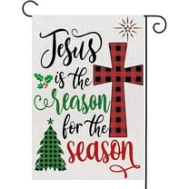 Christmas Garden Flag Vertical Double Sided Jesus is The Reason for The Season Burlap Winter Xmas Tree Cross Farmhouse Yard Flag Outdoor Decor 12.5 x 18 Inch
