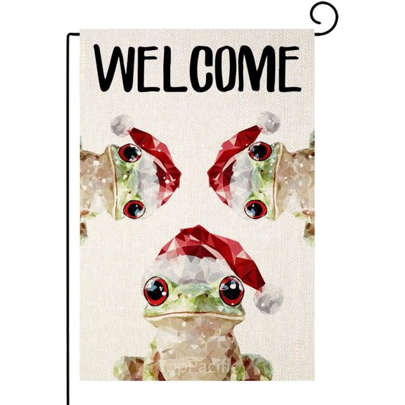 Christmas Garden Flag Welcome Frog Double Sided 12x18 Inch Winter Holiday Outdoor Decoration