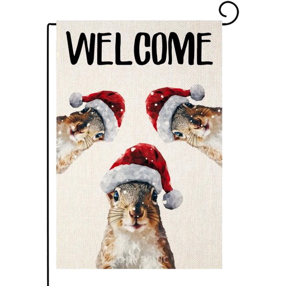 Christmas Garden Flag Welcome Squirrel Double Sided 12x18 Inch Winter Holiday Outdoor Yard Decoration
