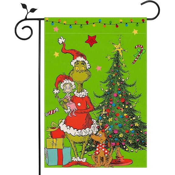 Christmas Garden Flag Whoville Green Elf Merry Christmas Winter Holiday Party Decoration Double Sided Lawn Front Yard Sign (Pattern-C)