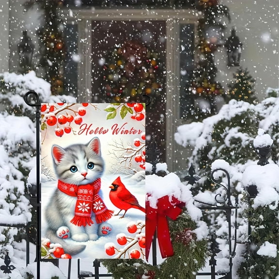 Christmas Garden Flag Winter Flag Candy Cane Holly Flower Garden Flag Candy Cane and Holly Design for Festive Outdoor Yard and Patio Lawn Decoration Banner